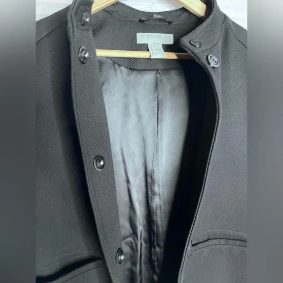 H&M short wool-blend coat women size 4 black long sleeve lined - Picture 5 of 14